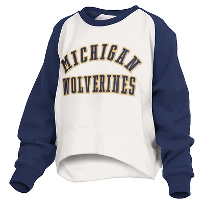 Women's Pressbox White Michigan Wolverines Lotus Raglan Pullover Sweatshirt