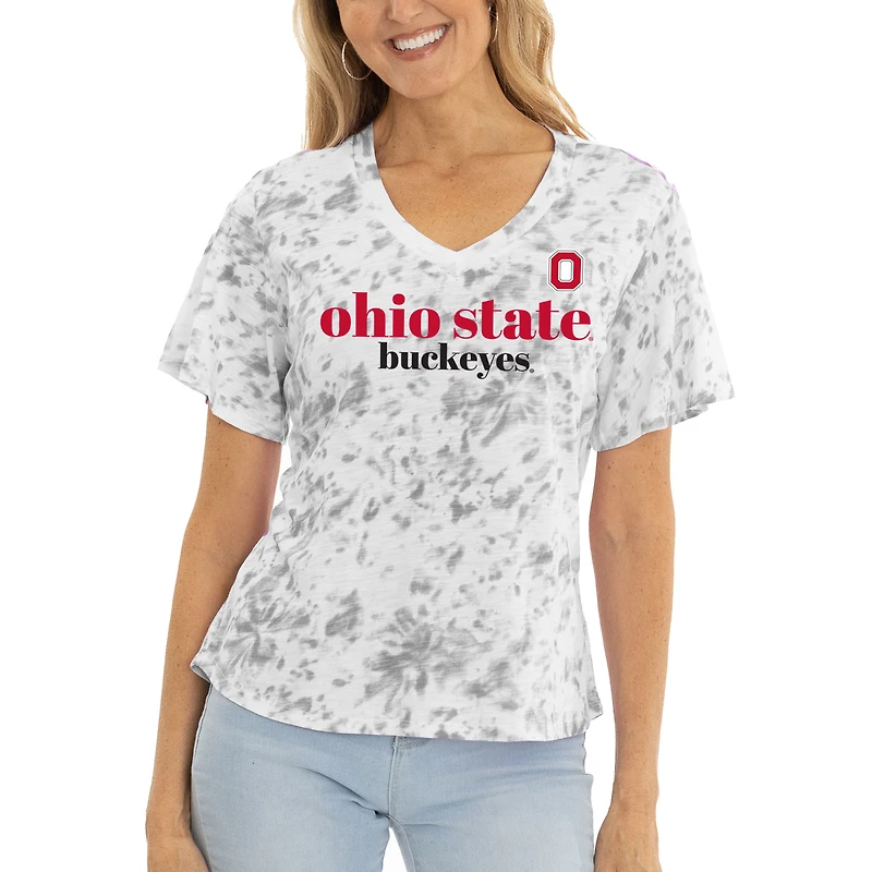 Women's Gray Ohio State Buckeyes Faye Ruffle V-Neck T-Shirt