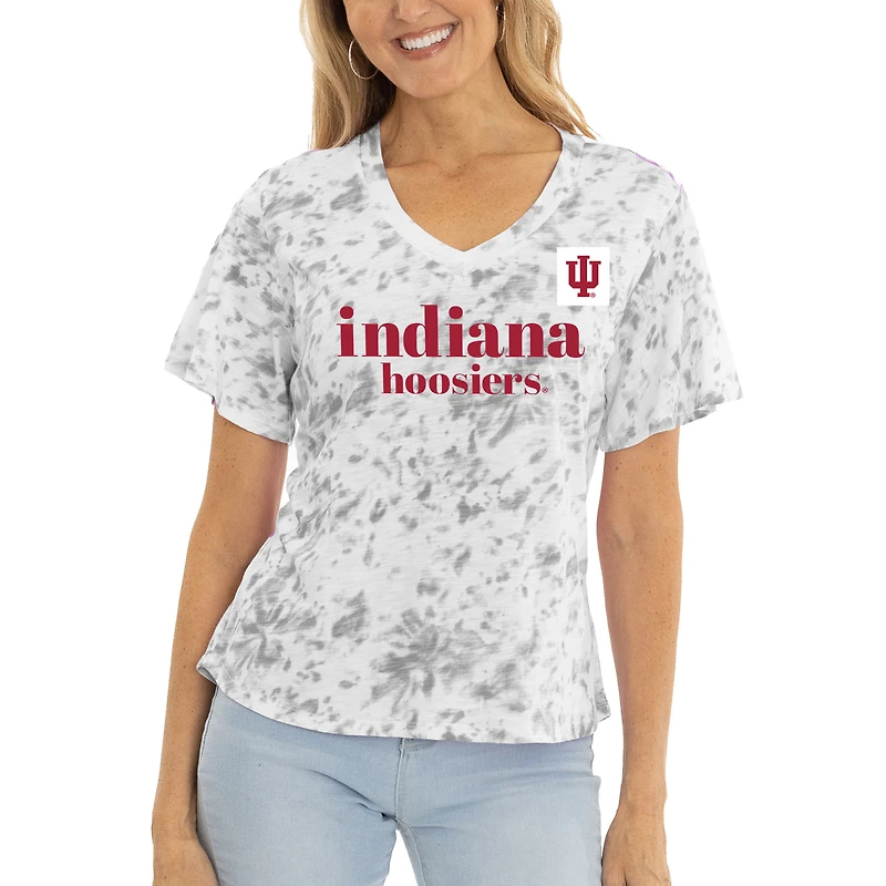 Women's  Gray Indiana Hoosiers Faye Ruffle V-Neck T-Shirt