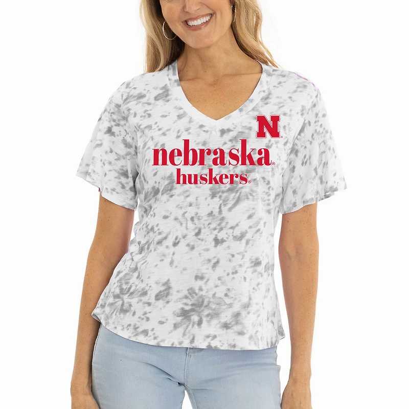 Women's Gray Nebraska Huskers Faye Ruffle V-Neck T-Shirt