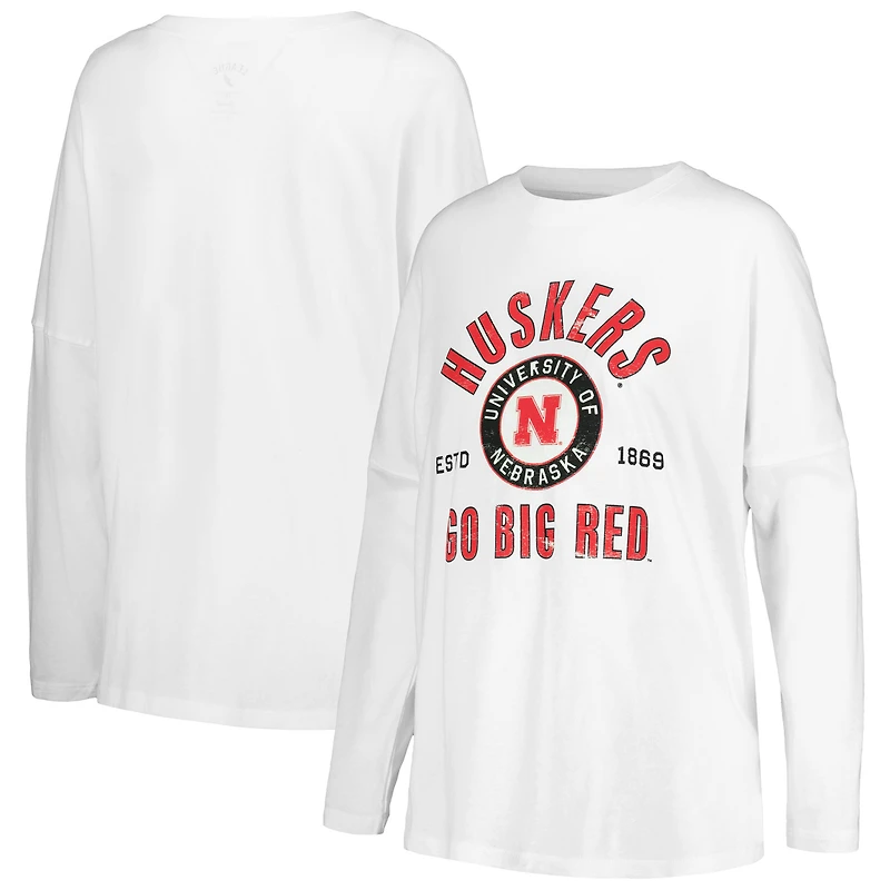 Women's League Collegiate Wear White Nebraska Huskers Clothesline Oversized Long Sleeve T-Shirt