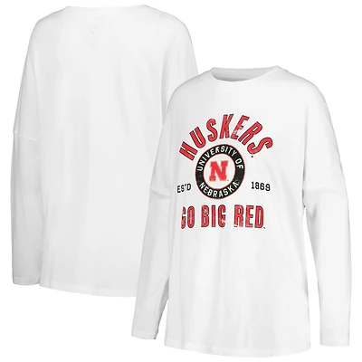 Women's League Collegiate Wear White Nebraska Huskers Clothesline Oversized Long Sleeve T-Shirt
