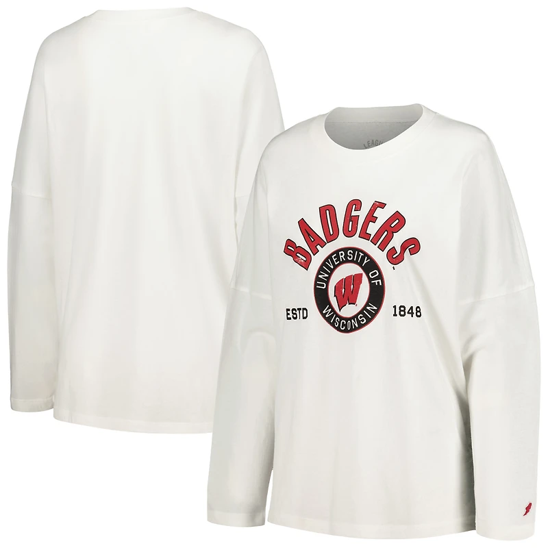 Women's League Collegiate Wear White Wisconsin Badgers Clothesline Oversized Long Sleeve T-Shirt