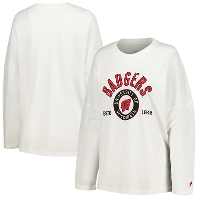 Women's League Collegiate Wear White Wisconsin Badgers Clothesline Oversized Long Sleeve T-Shirt