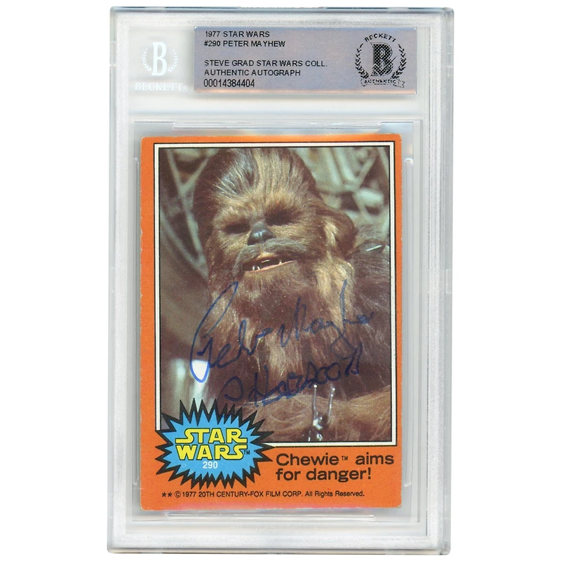 Peter Mayhew Autographed 1977 Topps Star Wars #290 BAS Authenticated Card with "Chewbacca" Inscription