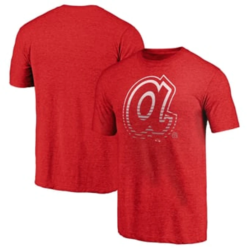 Men's Heather Red Atlanta Braves Cooperstown Collection Logo Tri-Blend T-Shirt