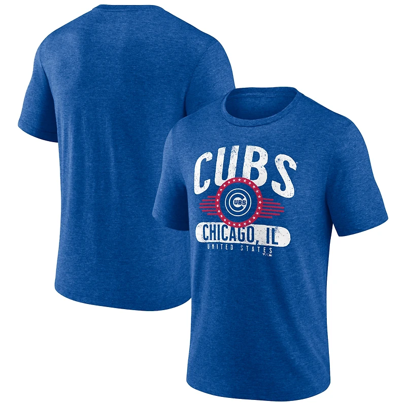 Men's Heather Royal Chicago Cubs Badge of Honor Tri-Blend T-Shirt