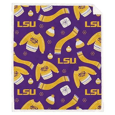 Pegasus LSU Tigers 60" x 70" Ugly Sweater Flannel Fleece Sherpa Blanket