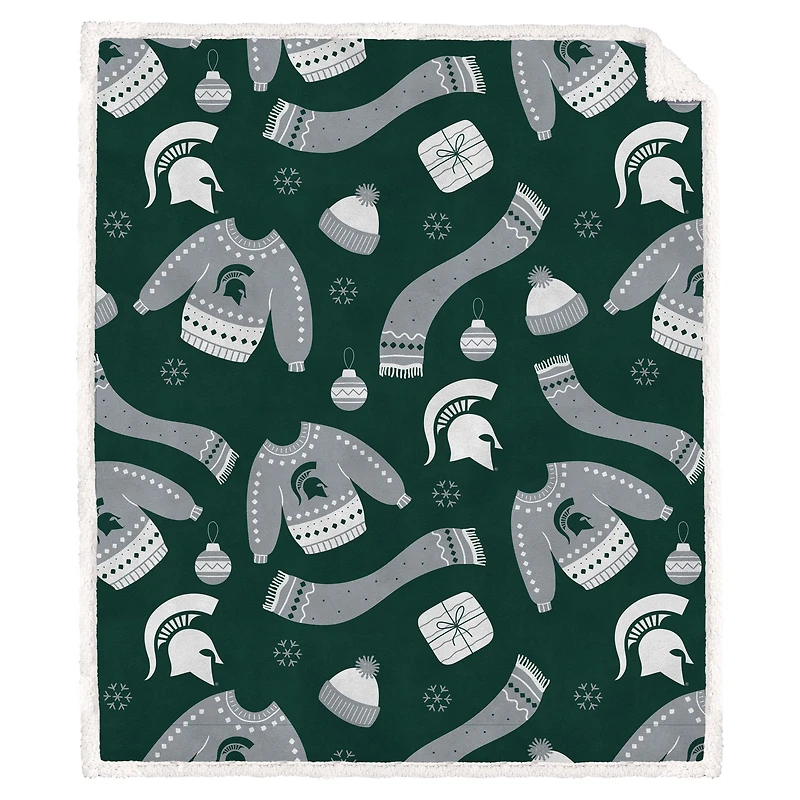 Pegasus Michigan State Spartans 60" x 70" Ugly Sweater Flannel Fleece Sherpa Blanket