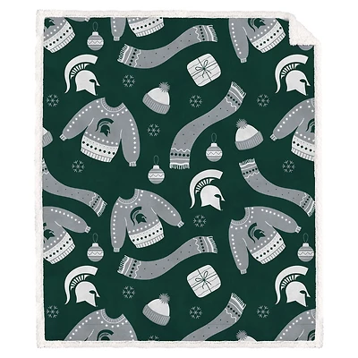 Pegasus Michigan State Spartans 60" x 70" Ugly Sweater Flannel Fleece Sherpa Blanket