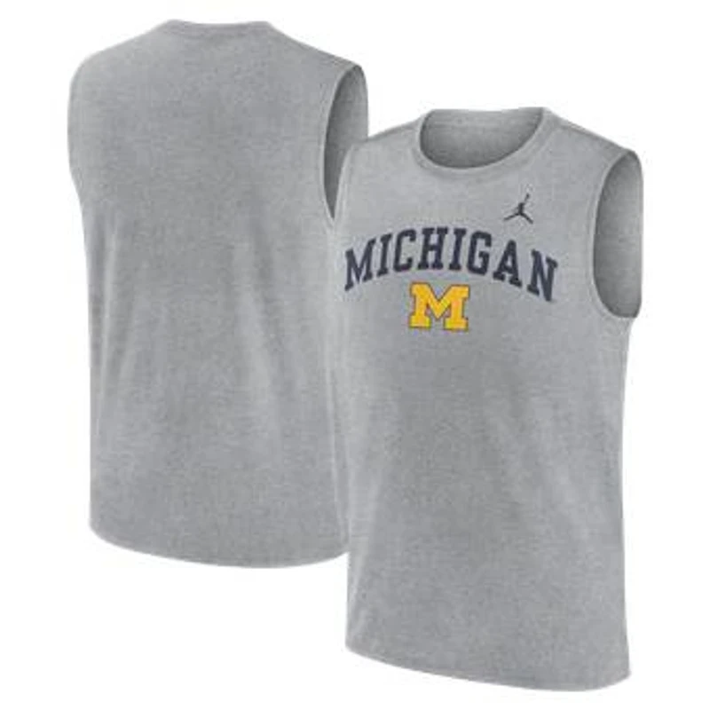 Men's Jordan Brand Heather Gray Michigan Wolverines Primetime Legend Arch Dri-FIT Muscle Tank Top