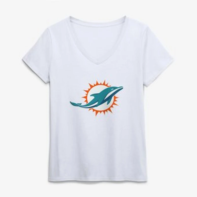 Women's Logo Athletic White Miami Dolphins Primary Logo V-Neck T-Shirt