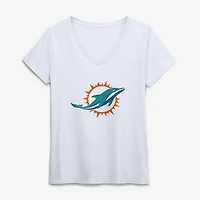 Women's Logo Athletic White Miami Dolphins Primary Logo V-Neck T-Shirt