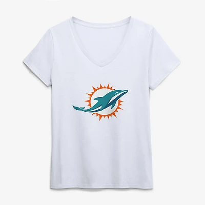 Women's Logo Athletic White Miami Dolphins Primary Logo V-Neck T-Shirt