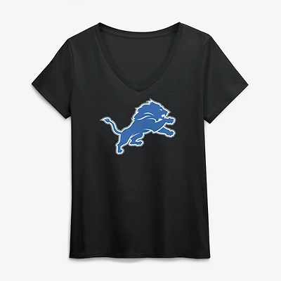 Women's Logo Athletic Black Detroit Lions Primary Logo V-Neck T-Shirt