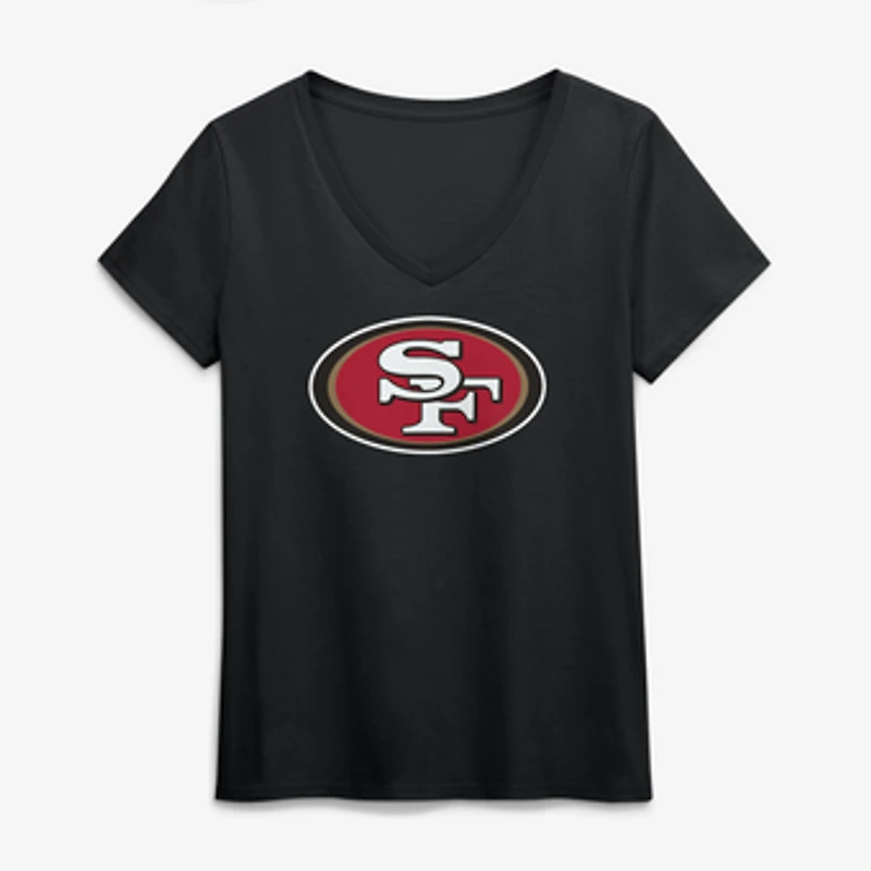 Women's Logo Athletic Black San Francisco 49ers Primary Logo V-Neck T-Shirt