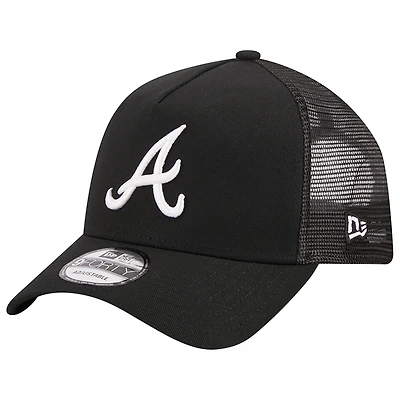 Men's New Era Black Atlanta Braves A-Frame 9FORTY Trucker Adjustable Hat