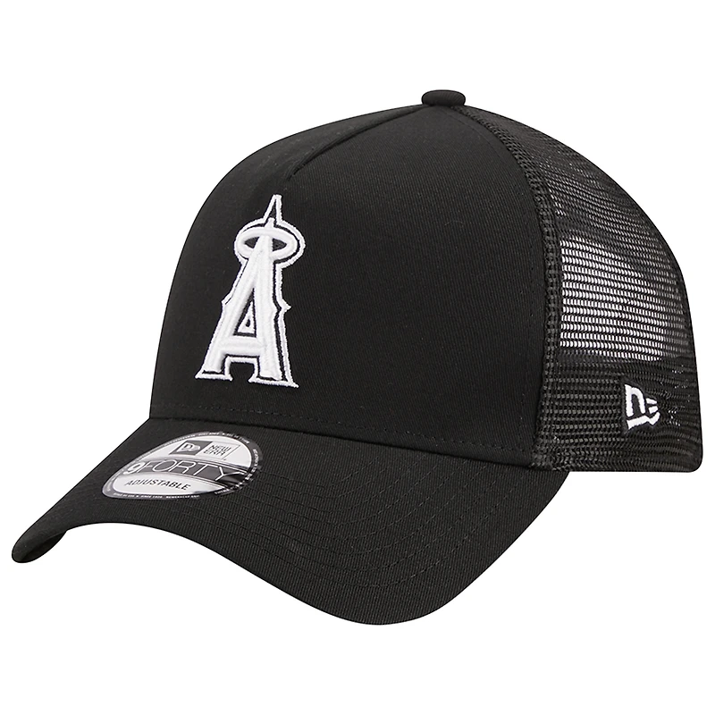 Men's New Era Black Los Angeles Angels A-Frame 9FORTY Trucker Adjustable Hat