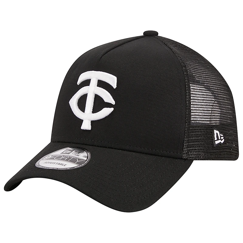 Men's New Era Black Minnesota Twins A-Frame 9FORTY Trucker Adjustable Hat
