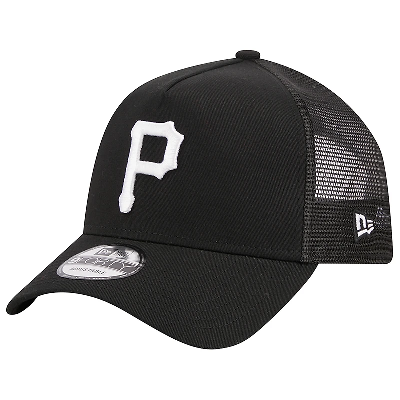 Men's New Era Black Pittsburgh Pirates A-Frame 9FORTY Trucker Adjustable Hat