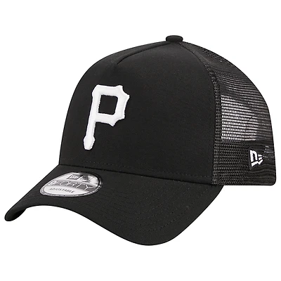 Men's New Era Black Pittsburgh Pirates A-Frame 9FORTY Trucker Adjustable Hat