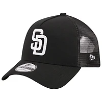 Men's New Era Black San Diego Padres A-Frame 9FORTY Trucker Adjustable Hat