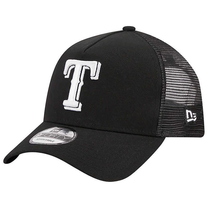 Men's New Era Black Texas Rangers A-Frame 9FORTY Trucker Adjustable Hat