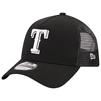 Men's New Era Black Texas Rangers A-Frame 9FORTY Trucker Adjustable Hat