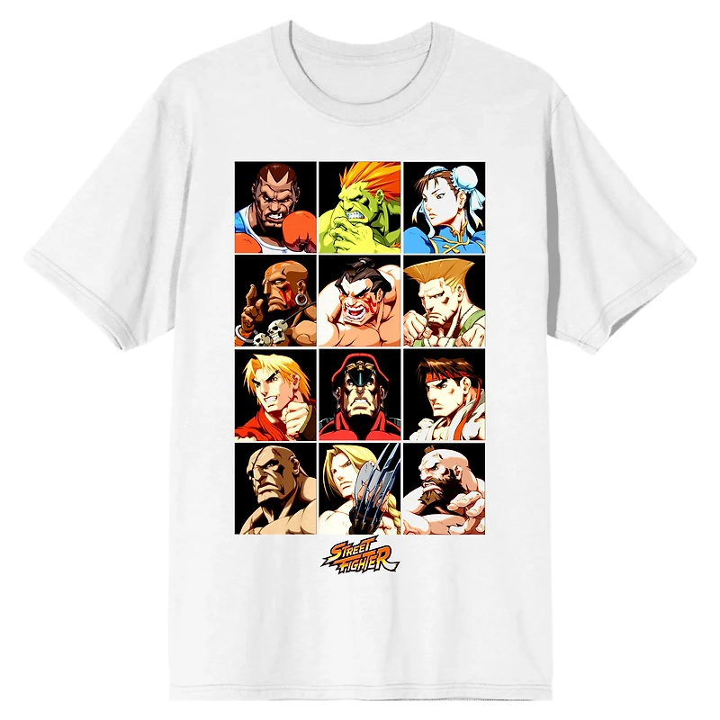 Unisex White Street Fighter Character Grid T-Shirt