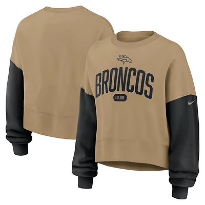 Women's Nike Beige Denver Broncos Oversized Rewind Phoenix Fleece Sweatshirt