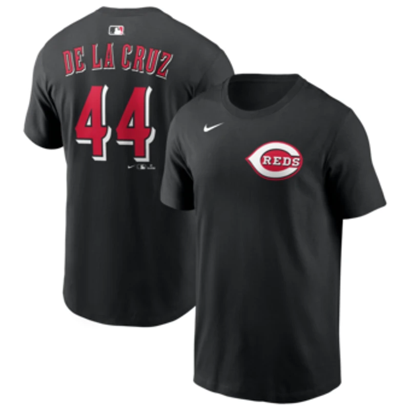 Men's Nike Elly De La Cruz Black Cincinnati Reds Name & Number T-Shirt