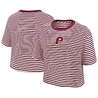 Women's Nike Burgundy/Cream Philadelphia Phillies Cooperstown Collection Striped Cropped T-Shirt