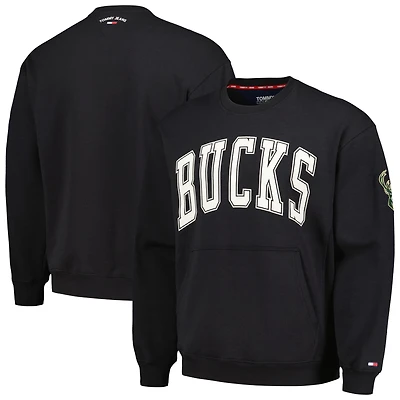 Men's Tommy Jeans Black Milwaukee Bucks Henry Pullover Sweatshirt