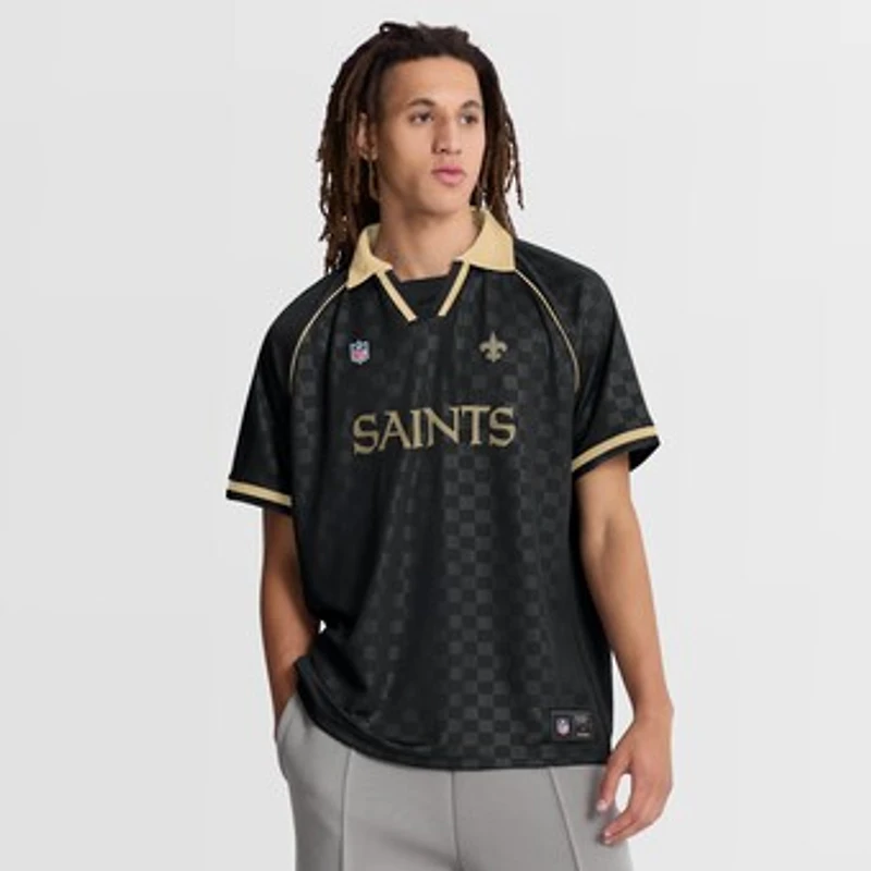 Men's Fanatics Black/Gold New Orleans Saints Homerun Raglan V-Neck Polo