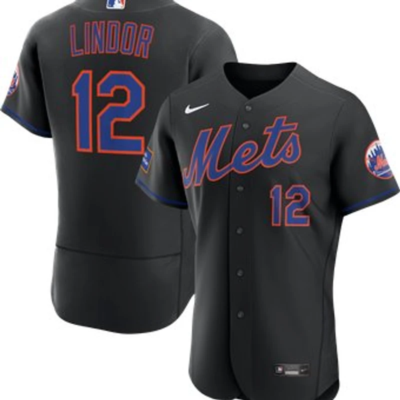 Men's Nike Francisco Lindor Black New York Mets Alternate Authentic Sponsor Patch Jersey