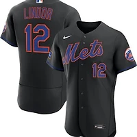 Men's Nike Francisco Lindor Black New York Mets Alternate Authentic Sponsor Patch Jersey