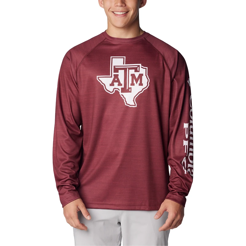 Men's Columbia Maroon Texas A&M Aggies PFG Terminal Tackle Omni-Shade Raglan Long Sleeve T-Shirt