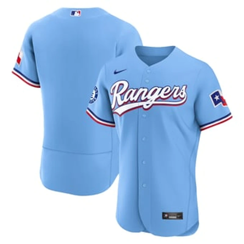 Men's Nike Light Blue Texas Rangers Alternate Sponsor Patch Authentic Jersey