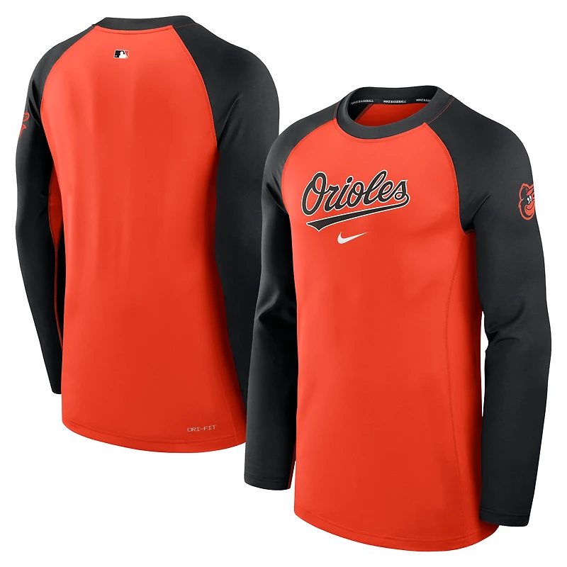 Men's Nike Orange/Black Baltimore Orioles Authentic Collection Game Time Dri-FIT Raglan Long Sleeve T-Shirt