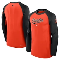 Men's Nike Orange/Black Baltimore Orioles Authentic Collection Game Time Dri-FIT Raglan Long Sleeve T-Shirt