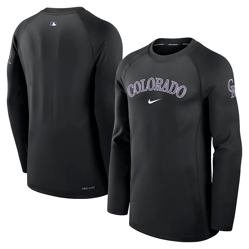 Men's Nike Black Colorado Rockies Authentic Collection Game Time Raglan Performance Long Sleeve T-Shirt