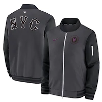 Men's Nike  Charcoal New York Mets 2024 City Connect Authentic Collection Game Time Full-Zip Bomber Jacket