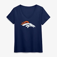 Women's Logo Athletic Navy Denver Broncos Primary Logo V-Neck T-Shirt