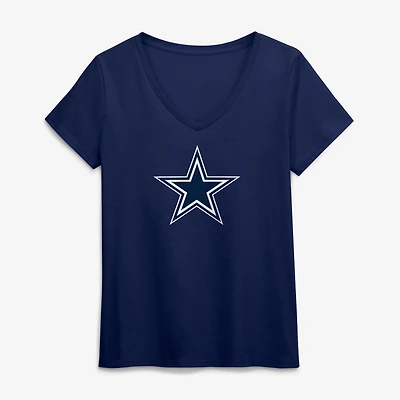 Women's Logo Athletic Navy Dallas Cowboys Primary Logo V-Neck T-Shirt