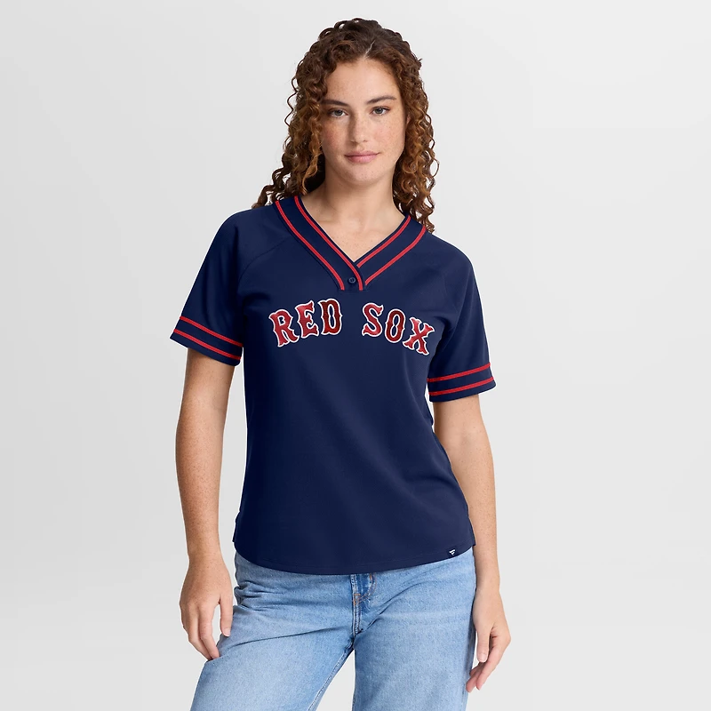 Women's Fanatics Navy Boston Red Sox Diva Race Ahead Raglan V-Neck T-Shirt