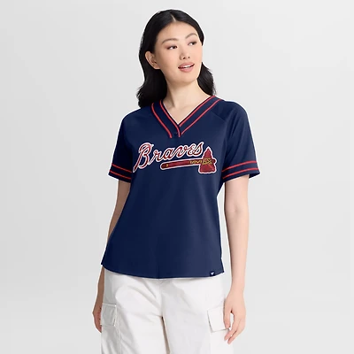 Women's Fanatics Navy Atlanta Braves Diva Race Ahead Raglan V-Neck T-Shirt