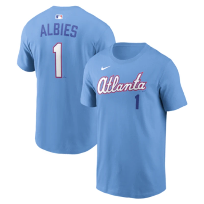 Men's Nike Ozzie Albies Light Blue Atlanta Braves 2026 City Connect Name & Number T-Shirt