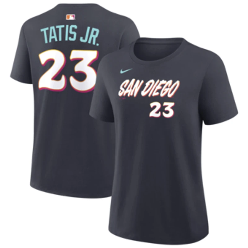 Women's Nike Fernando Tatis Jr. Obsidian San Diego Padres 2026 City Connect Name & Number T-Shirt