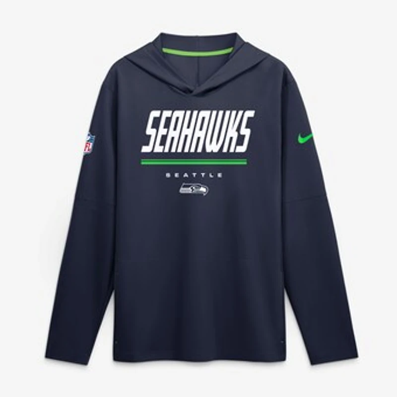 Men's Nike  College Navy Seattle Seahawks Sideline Lightweight Long Sleeve Hooded Dri-FIT Top