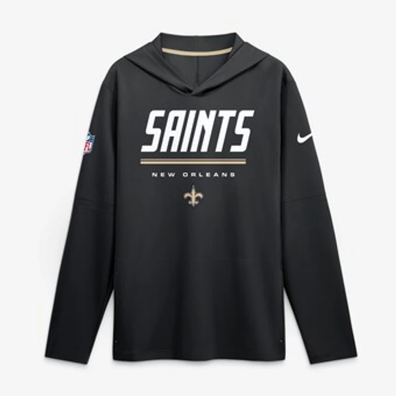 Men's Nike Black New Orleans Saints Sideline Lightweight Long Sleeve Hooded Dri-FIT Top